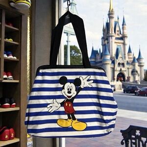 VTG Mickey Unlimited Mickey Mouse Canvas Tote Diaper Beach Bag Stripes Vacation